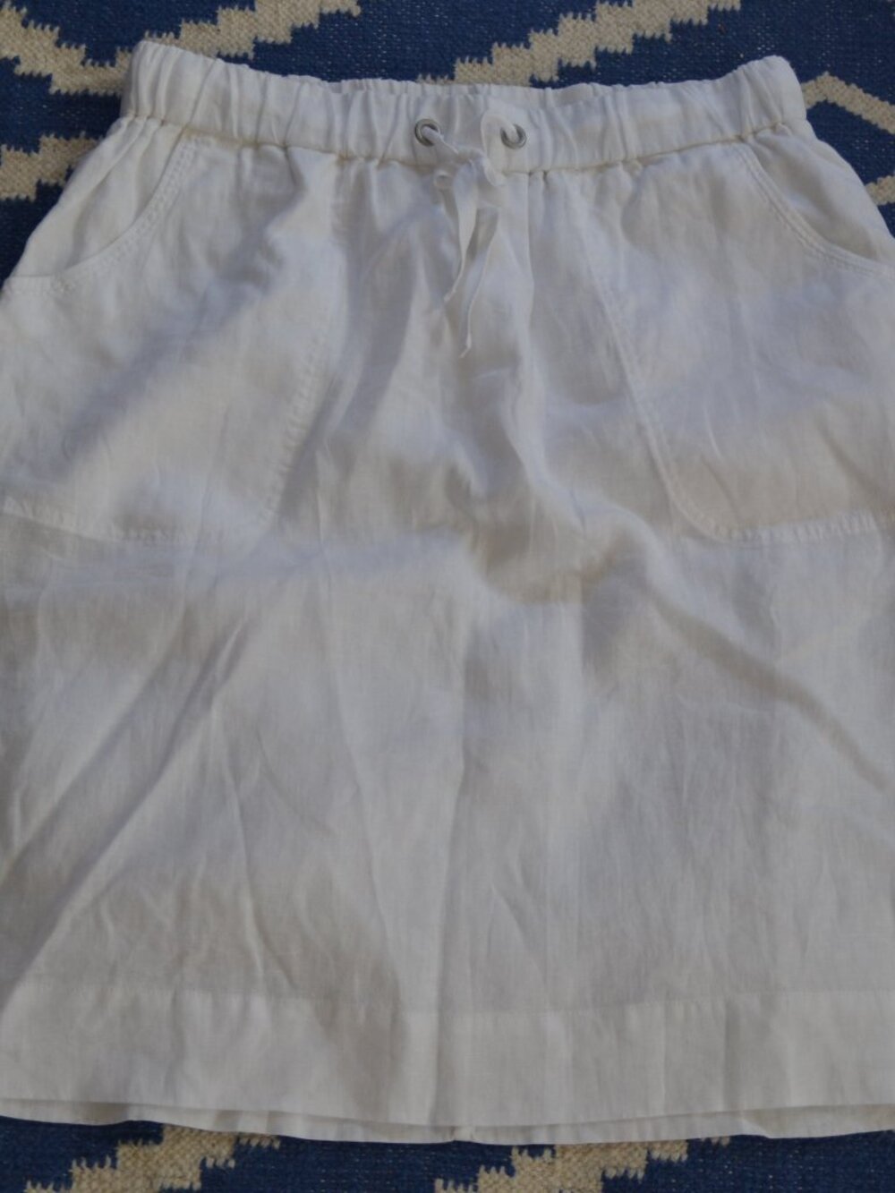 NWT NEW J. Crew Skirt White 100% Linen Lined Skirt Grommet Tie Elastic SMALL